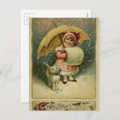 ヴィンテージビクトリアンレトロの子どもと猫のクリスマス シーズンポストカード (正面/裏面)