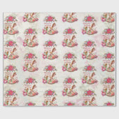 ヴィンテージビクトリアンロッキングホースのクリスマスパターン ラッピングペーパー (フラット)