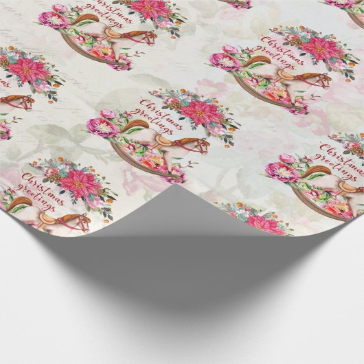 ヴィンテージビクトリアンロッキングホースのクリスマスパターン ラッピングペーパー (角)