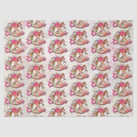 ヴィンテージビクトリアンロッキングホースのクリスマスパターン 薄葉紙 (正面)