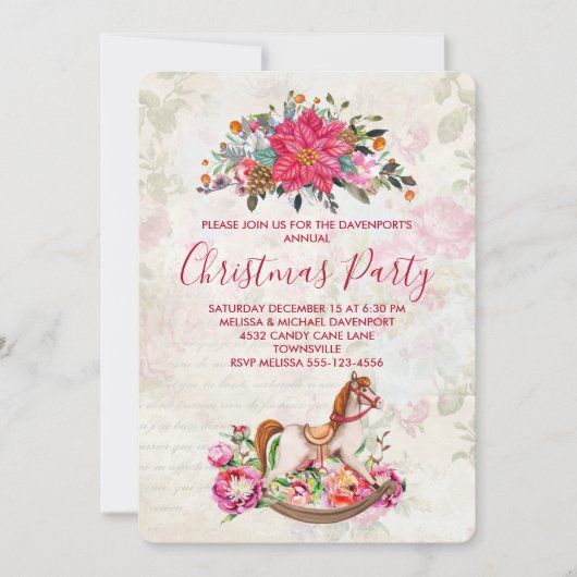 ヴィンテージビクトリアンロッキングホースのクリスマスパーティー 招待状 (正面)