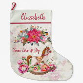 ヴィンテージビクトリアンロッキングホースクリスマス ラージクリスマスストッキング (正面)