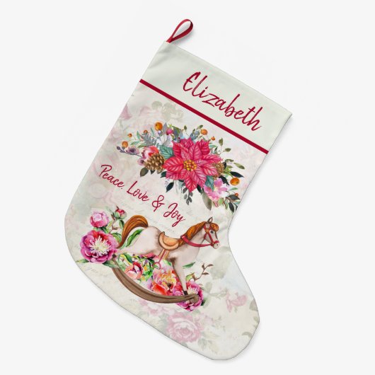 ヴィンテージビクトリアンロッキングホースクリスマス ラージクリスマスストッキング (正面 (吊り時))