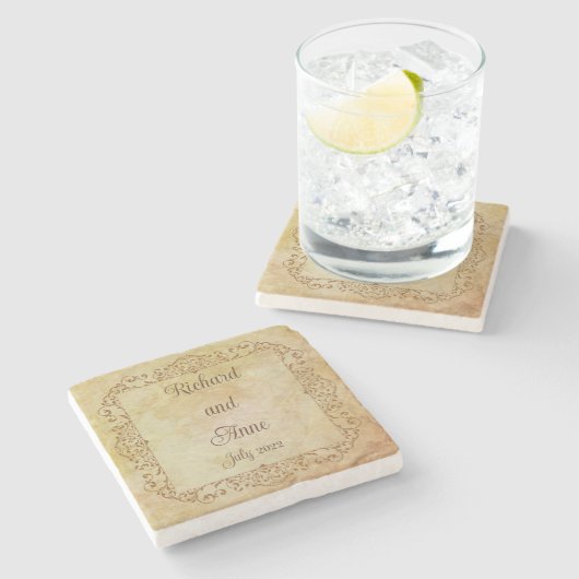 ヴィンテージビクトリアンロマンチックな結婚童話 ストーンコースター (横)