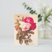 ヴィンテージビクトリアンロマンチックな赤とピンクローズ ポストカード (スタンド正面)