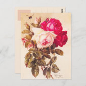 ヴィンテージビクトリアンロマンチックな赤とピンクローズ ポストカード (正面/裏面)