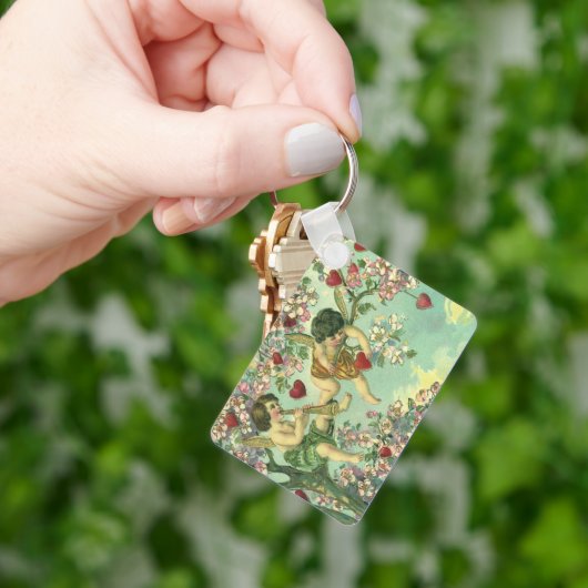 ヴィンテージビクトリアンヴァレンティヌデイキューピッドハートツリー キーホルダー (手)