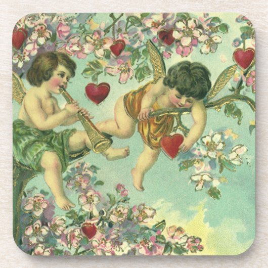 ヴィンテージビクトリアンヴァレンティヌデイキューピッドハートツリー コースター (正面)