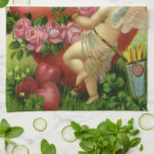 ヴィンテージビクトリアンヴァレンティンデイエンジェルハートバラ キッチンタオル