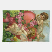 ヴィンテージビクトリアンヴァレンティンデイエンジェルハートバラ キッチンタオル