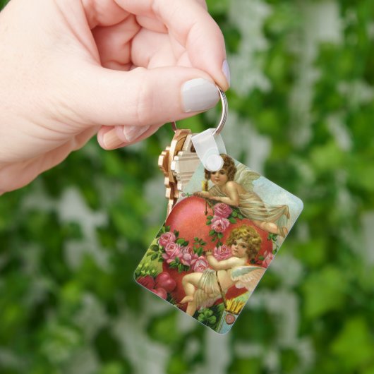 ヴィンテージビクトリアンヴァレンティンデイエンジェルハートバラ キーホルダー (手)