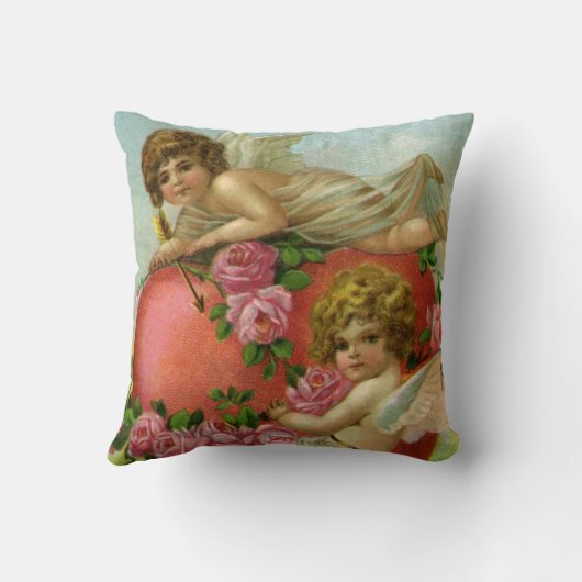 ヴィンテージビクトリアンヴァレンティンデイエンジェルハートバラ クッション (裏面)