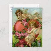 ヴィンテージビクトリアンヴァレンティンデイエンジェルハートバラ シーズンポストカード (正面/裏面)