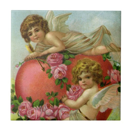 ヴィンテージビクトリアンヴァレンティンデイエンジェルハートバラ タイル (正面)