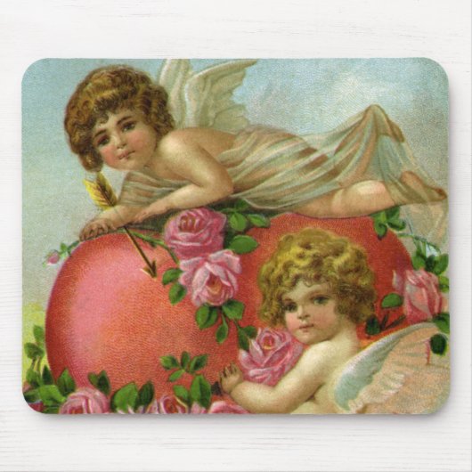 ヴィンテージビクトリアンヴァレンティンデイエンジェルハートバラ マウスパッド (正面)
