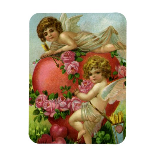 ヴィンテージビクトリアンヴァレンティンデイエンジェルハートバラ マグネット (縦)
