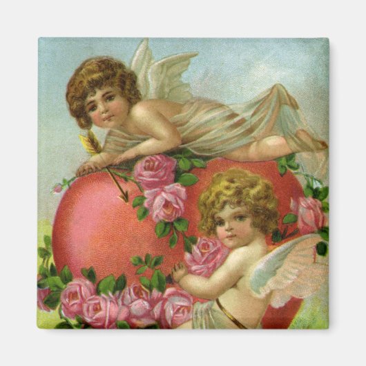 ヴィンテージビクトリアンヴァレンティンデイエンジェルハートバラ マグネット (正面)