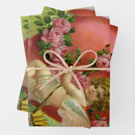 ヴィンテージビクトリアンヴァレンティンデイエンジェルハートバラ ラッピングペーパーシート (インサイチュ)