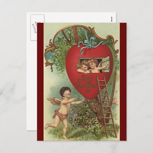 ヴィンテージビクトリアンヴァレンティーンズデイチェルーブズツリーハウス シーズンポストカード (正面/裏面)