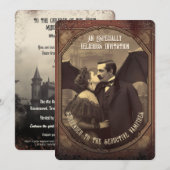 ヴィンテージビクトリアンヴァンパイアキスをするハロウィーン 招待状 (正面/裏面)