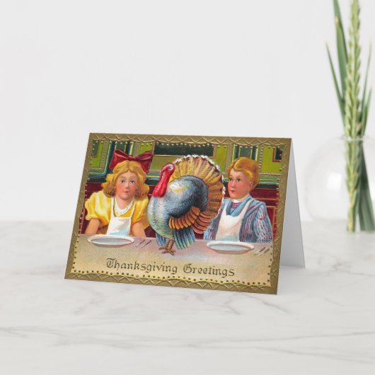 ヴィンテージビクトリアン不気味なキッズサンクスギビングカード シーズンカード (正面)
