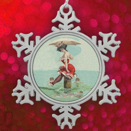 ヴィンテージビクトリアン入浴美しいレディ海 スノーフレークピューターオーナメント