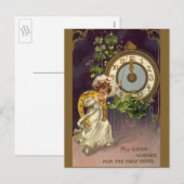 ヴィンテージビクトリアン大晦日、深夜 シーズンポストカード (正面/裏面)