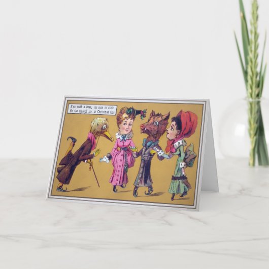 ヴィンテージビクトリアン奇数スケートで滑るクリスマスカード シーズンカード (正面)