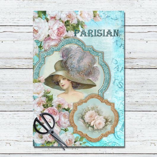 ヴィンテージビクトリアン女性フローラバラの分離 薄葉紙