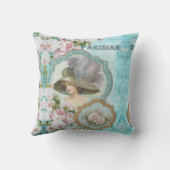 ヴィンテージビクトリアン女性フローラバラパウダーブルー クッション (裏面)