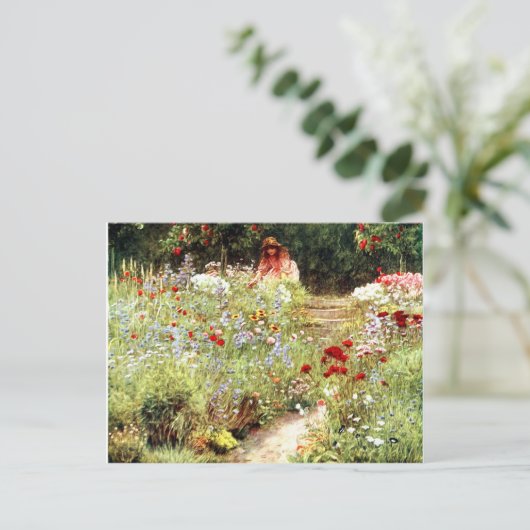 ヴィンテージビクトリアン女性花水彩 ポストカード (スタンド正面)