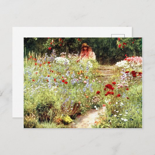 ヴィンテージビクトリアン女性花水彩 ポストカード (正面/裏面)