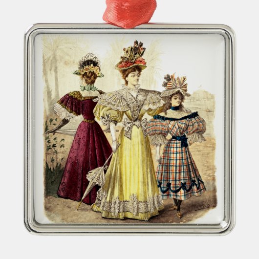 ヴィンテージビクトリアン婦人のパラソル付きドレス メタルオーナメント (正面)