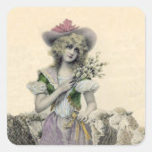 ヴィンテージビクトリアン小さなボーピープシープフェアフェアリー物語 スクエアシール (正面)