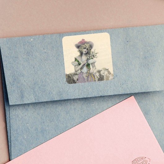 ヴィンテージビクトリアン小さなボーピープシープフェアフェアリー物語 スクエアシール