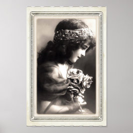 ヴィンテージビクトリアン小さな女の子持ち込みB/W ポスター