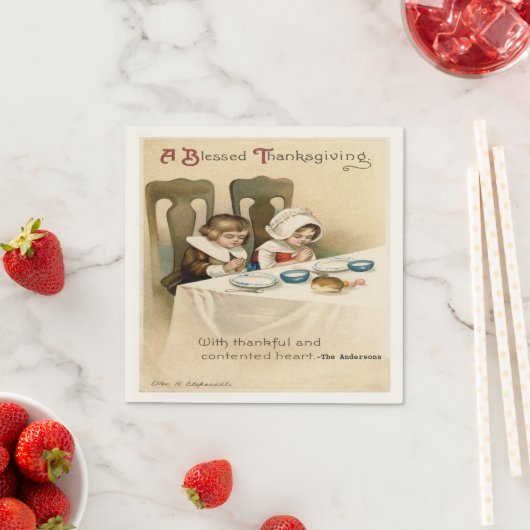 ヴィンテージビクトリアン感謝祭パーソナライズされた スタンダードカクテルナプキン (インサイチュ)