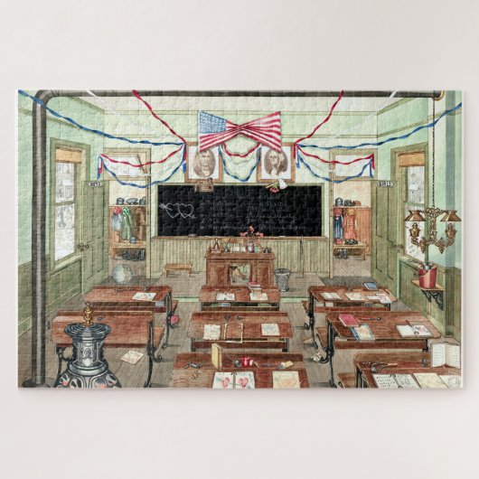 ヴィンテージビクトリアン時代の農村の校舎ポスター ジグソーパズル (横)