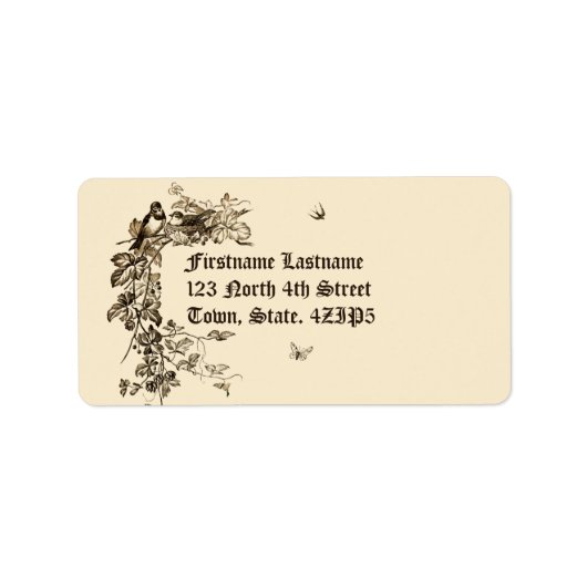 ヴィンテージビクトリアン時代の鳥と鳥の巣枠 ラベル (正面)