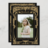 ヴィンテージビクトリアン時代アールヌーボー卒業 招待状 (正面/裏面)