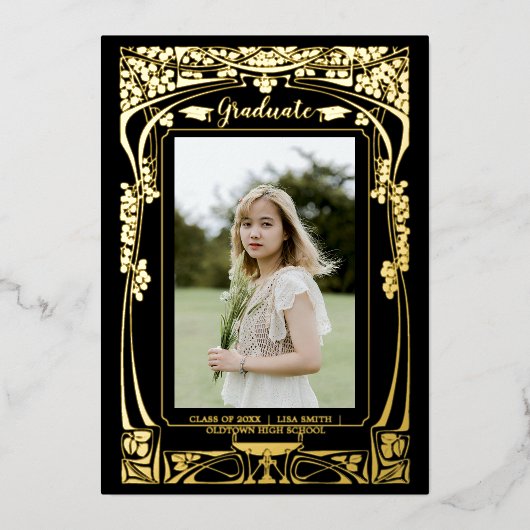 ヴィンテージビクトリアン時代アールヌーボー卒業 箔招待状 (正面)