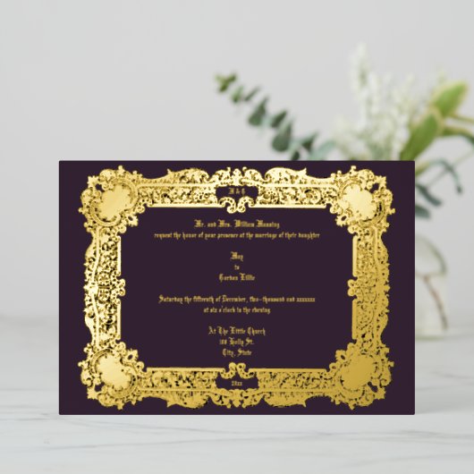 ヴィンテージビクトリアン時代1834エレガントな結婚式 箔招待状 (立ち正面)