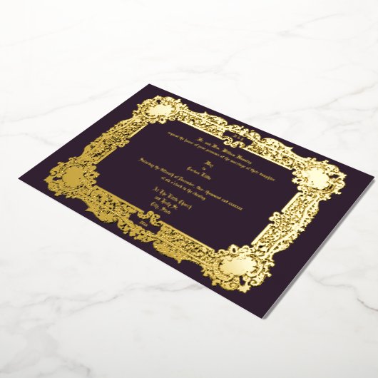 ヴィンテージビクトリアン時代1834エレガントな結婚式 箔招待状 (回転した状態)