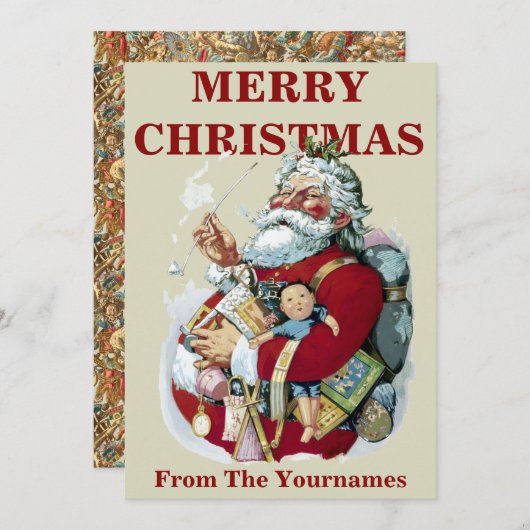 ヴィンテージビクトリアン時代1881年サンタクロース著T.ナスト シーズンカード (正面/裏面)