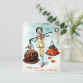 ヴィンテージビクトリアン木人形スケールはがき ポストカード (スタンド正面)