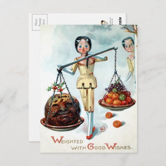 ヴィンテージビクトリアン木人形スケールはがき ポストカード (正面/裏面)