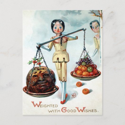 ヴィンテージビクトリアン木人形スケールはがき ポストカード (正面)