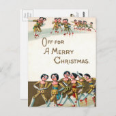 ヴィンテージビクトリアン木人形メリークリスマス ポストカード (正面/裏面)