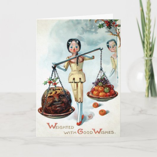 ヴィンテージビクトリアン木製ドールズスケールホリデーカード シーズンカード (正面)