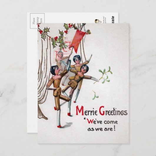 ヴィンテージビクトリアン木製踊りクリスマス人形 ポストカード (正面/裏面)